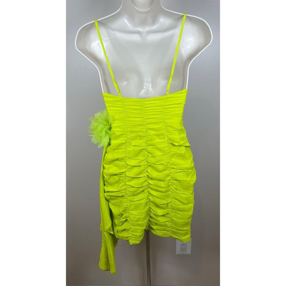 FOR LOVE & LEMONS Lorlai Ruched Rosette Train Green Mini Dress Size XS - Picture 7 of 9